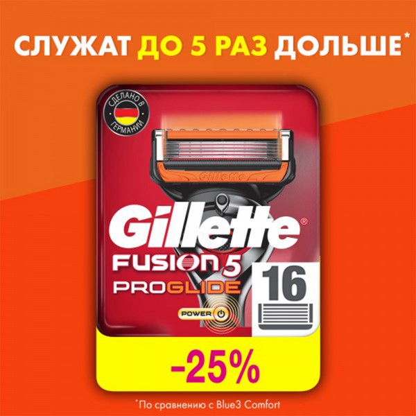 Годовой запас сменных кассет для бритья Gillette Fusion5 ProGlide Power 16 шт