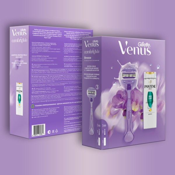 Подарочный набор для настоящего комфорта Venus Comfortglide Breeze и шампунем PANTENE Pro-V 250мл