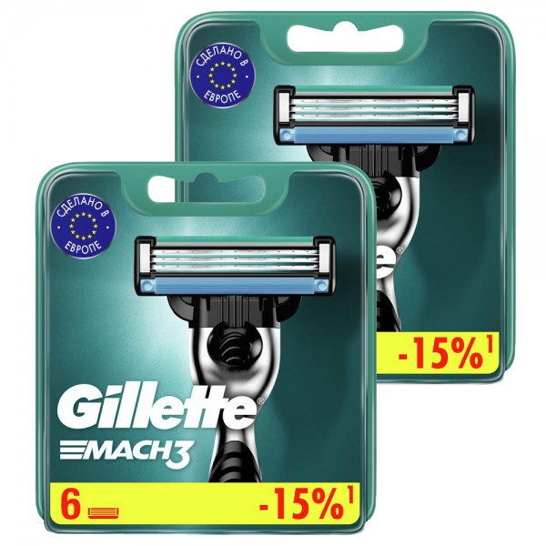 Годовой запас сменных кассет для бритья Gillette Mach3, 6+6 (12 шт)