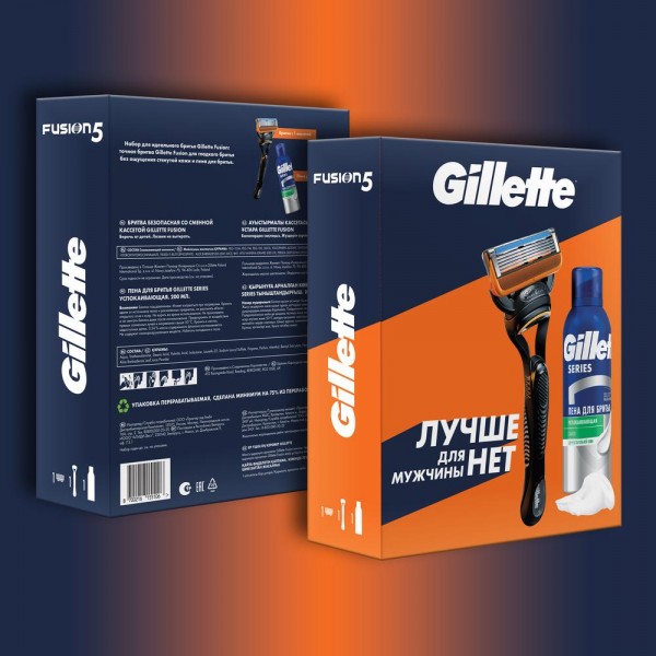 Подарочный набор Gillette Fusion с 1 кассетой и успокаивающей пеной для бритья GILLETTE