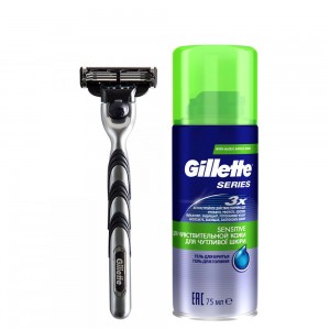 Стартовый набор Gillette Mach3: бритвенный станок + гель для бритья