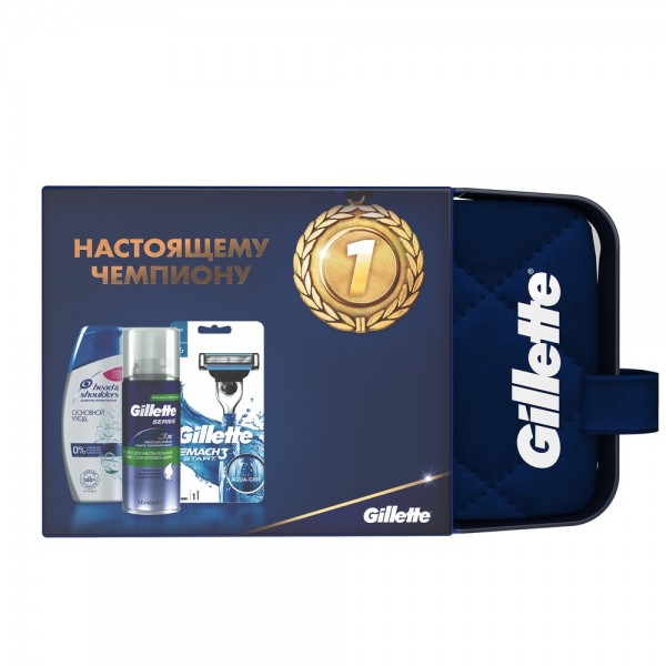 Подарочный набор Gillette Масh3 Start с пеной для бритья Gillette Series и шампунем Head&Shoulders в косметичке