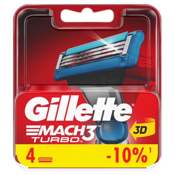 Сменные кассеты для бритья Gillette Mach3 Turbo 3D, 4 шт
