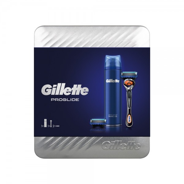 Подарочный набор Gillette Proglide с гелем для бритья Gillette Fusion в металлической коробке