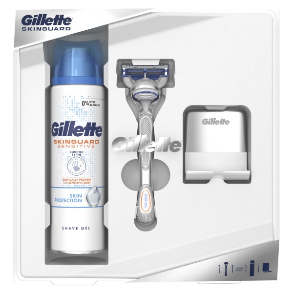 Подарочный набор Gillette Бритва SkinGuard + Гель для бритья 200 мл + Крепление для бритвы