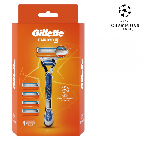 Бритвенный станок Gillette Fusion5 c символикой UEFA с 4 сменными кассетами