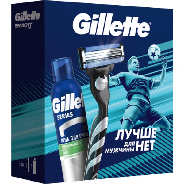 Подарочный набор Gillette Mach3 Бритва с 1 сменной кассетой + Пена для бритья Gillette Series успокаивающая, 200мл