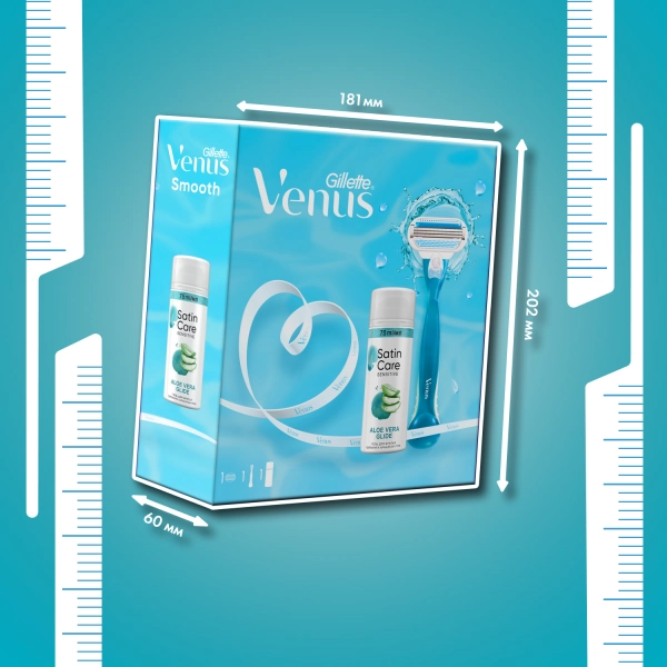 Подарочный набор Gillette Venus Бритва с 1 сменной кассетой + Гель для бритья женский Satin Care для чувствительной кожи, 75мл