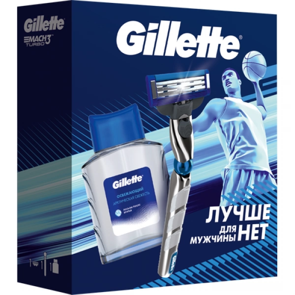 Подарочный набор Gillette Mach3 Turbo Бритва с 1 сменной кассетой + Лосьон после бритья Gillette Artic Ice, 50мл