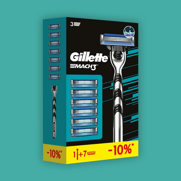 Подарочный набор Gillette Mach3 Бритвенный станок с 1 кассетой Mach3 + 6 кассет Mach3