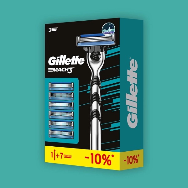 Подарочный набор Gillette Mach3 Бритвенный станок с 1 кассетой Mach3 + 6 кассет Mach3