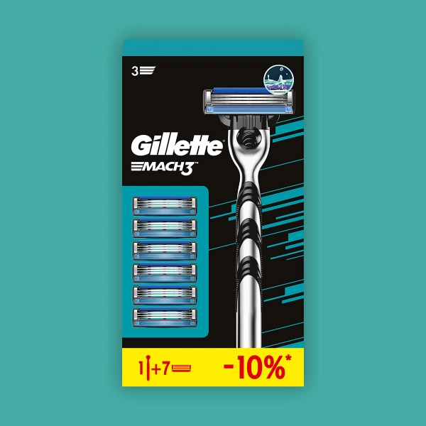 Подарочный набор Gillette Mach3 Бритвенный станок с 1 кассетой Mach3 + 6 кассет Mach3