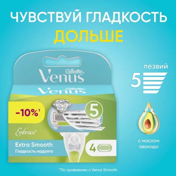 Сменные кассеты для бритья Gillette Venus Extra Smooth Embrace, 4 шт