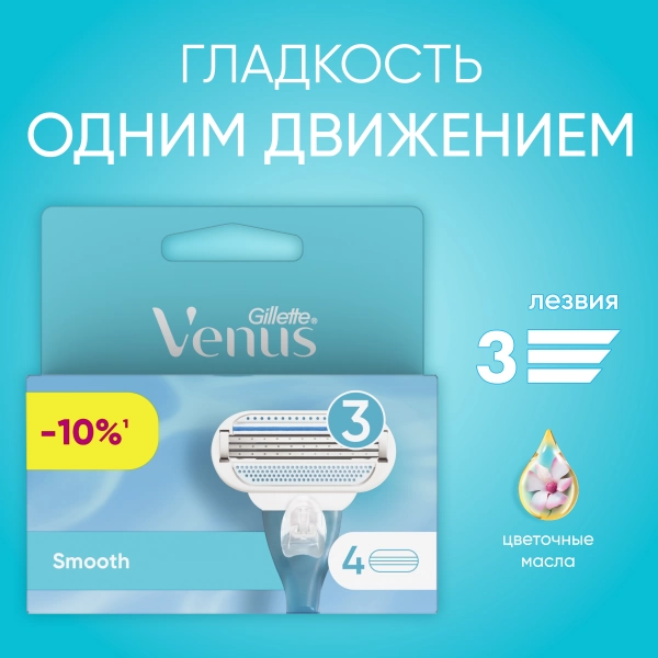 Сменные кассеты для бритья Gillette Venus Smooth, 4 шт