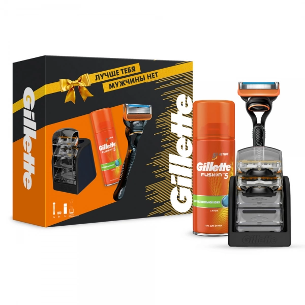 Подарочный набор бритва Gillette Fusion5 + гель для бритья 75 мл + подставка для кассет