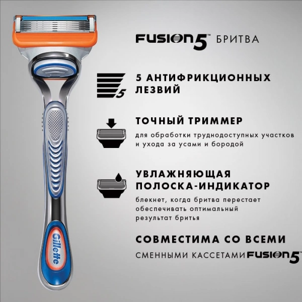 Бритвенный станок Gillette Fusion5 c символикой UEFA с 4 сменными кассетами