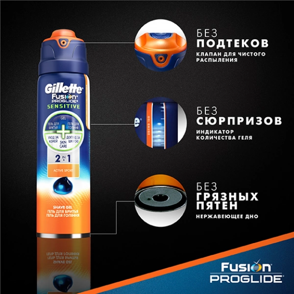 Гель для бритья Gillette Fusion ProGlide Sensitive Active sport