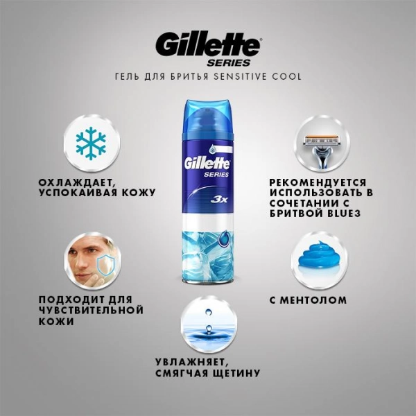 Гель для бритья Gillette Series Sensitive Cool, 200 мл