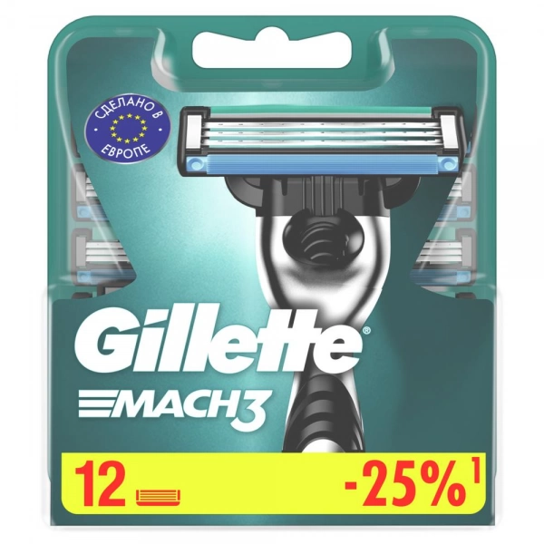 Годовой запас сменных кассет для бритья Gillette Mach3, 12 шт