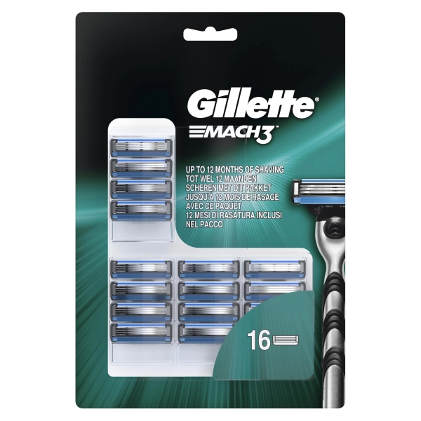 Годовой запас сменных кассет для бритья Gillette Mach3, 16 шт