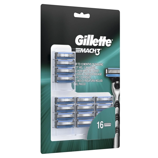 Годовой запас сменных кассет для бритья Gillette Mach3, 16 шт