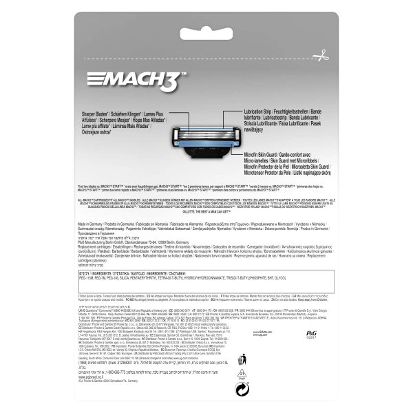 Годовой запас сменных кассет для бритья Gillette Mach3, 16 шт