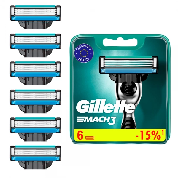 Годовой запас сменных кассет для бритья Gillette Mach3, 12 шт