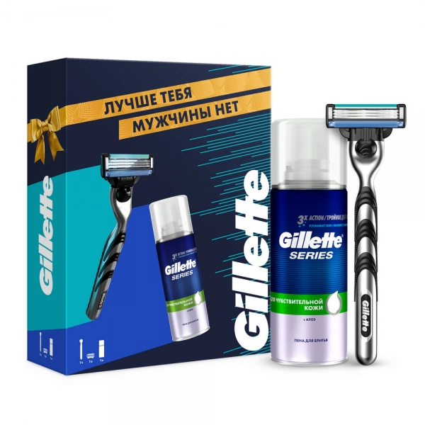 Подарочный набор Gillette Mach3 + гель для бритья 75 мл + чехол