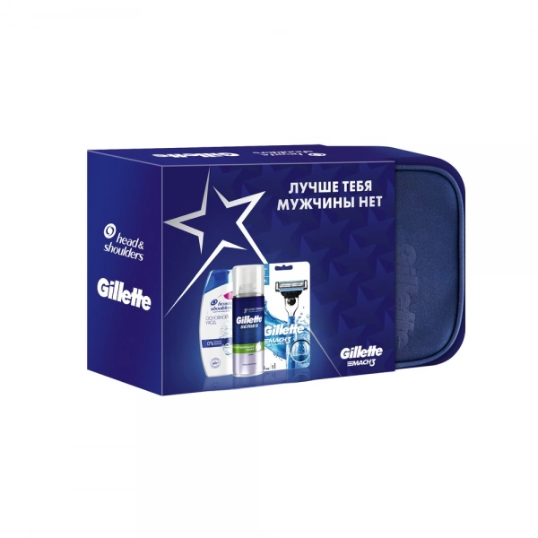 Подарочный набор Gillette Масh3 Start с пеной для бритья Gillette Series и шампунем Head&Shoulders в косметичке