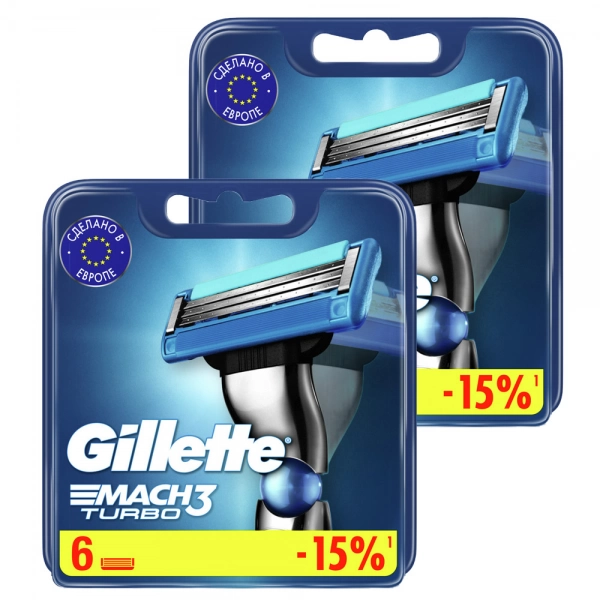 Годовой запас сменных кассет для бритья Gillette Mach3 Turbo, 12 шт