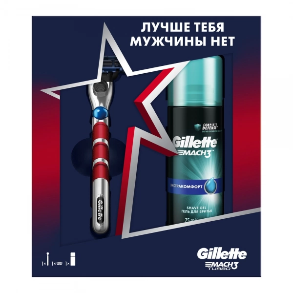 Подарочный набор Gillette Mach3 Turbo с гелем для бритья Gillette Mach3