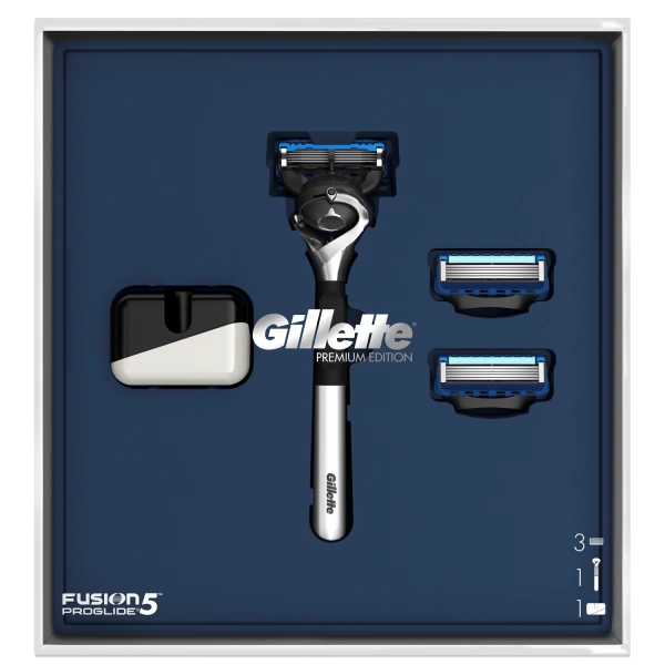 Подарочный набор Gillette Бритва Fusion5 ProGlide Хром + 2 Кассеты + Подставка