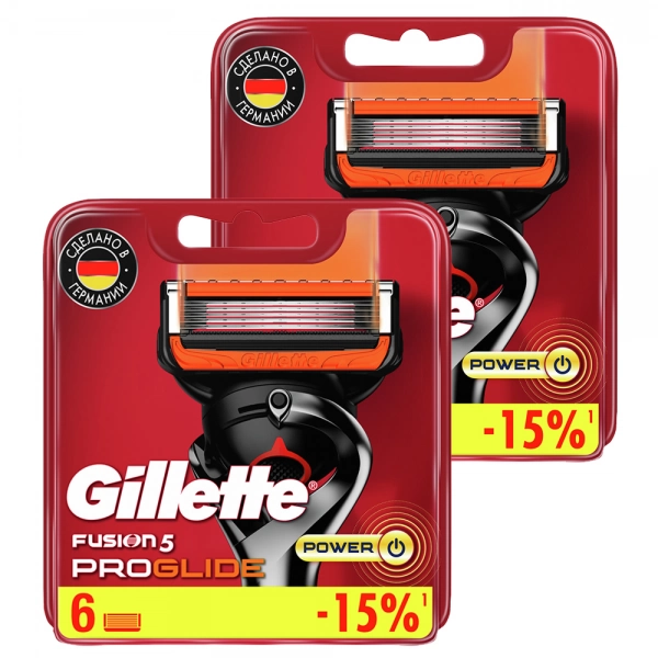 Годовой запас сменных кассет для бритья Gillette Fusion5 ProGlide Power, 12 шт