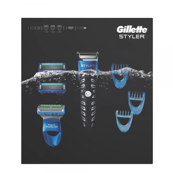 Подарочный набор Gillette Styler + 3 насадки + 3 сменные кассеты